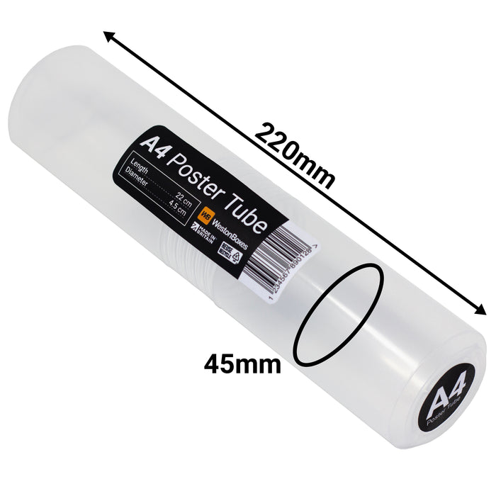 A4 poster tube from WestonBoxes transparent plastic storage tube