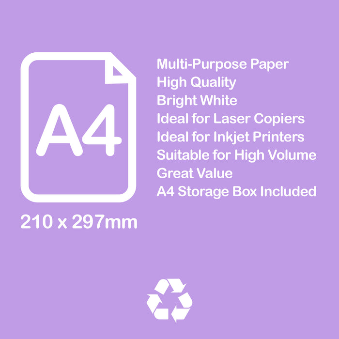 A4 copier paper bright white 80gsm standard eco prints photocopies in a tough storage box