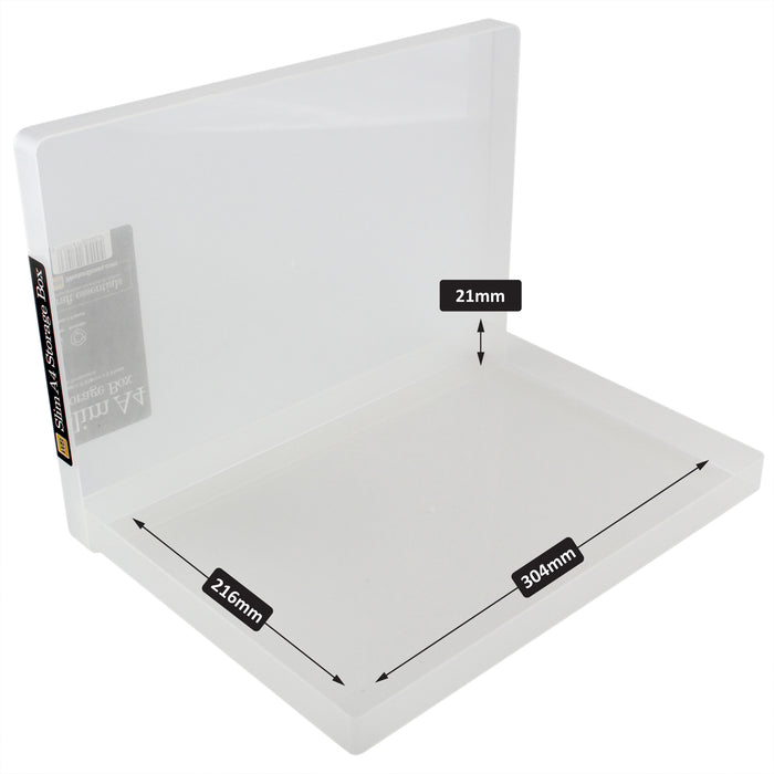 WestonBoxes slim A4 paper presentation storage box clear transparent internal dimensions