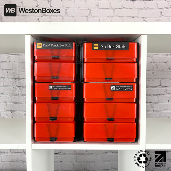 Red/Transparent, WestonBoxes 2 Stak pack in a Kallax unit