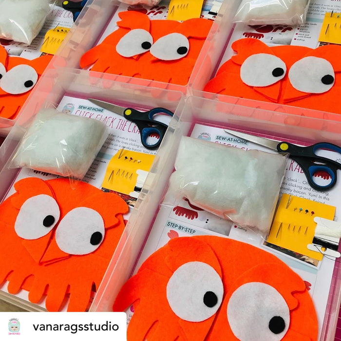 pinsandneedles_club orange crab sewing kit packed in a westonboxes a4 storage box