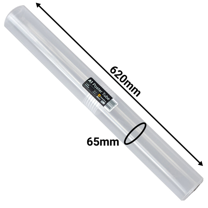 A1 poster tube for documents and prints clear transparent plastic 620mm x 65mm