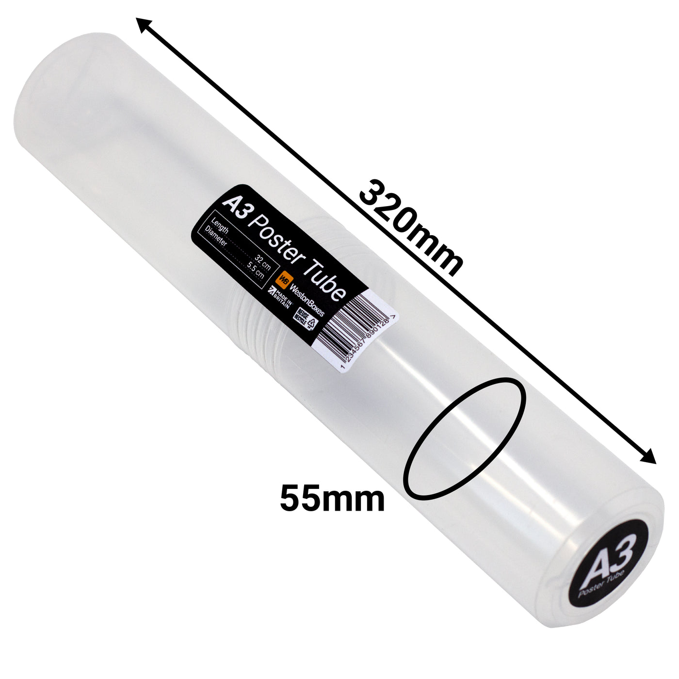 A3 Poster Tube Clear Plastic With 50/50 Screw Split — WestonBoxes