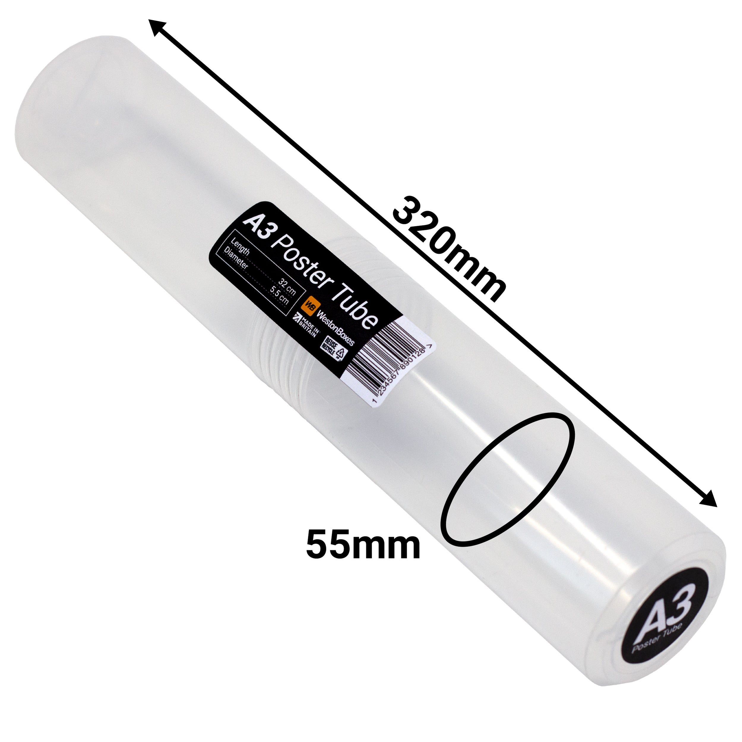 A3 Poster Tube Clear Plastic With 50/50 Screw Split — WestonBoxes