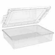 Clear plastic storage box with a clip on lid 65mm deep ideal for pens pencils and stationery storage