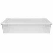 Clear plastic storage box with a clip on lid designed to hold A4 paper and art and craft supplies