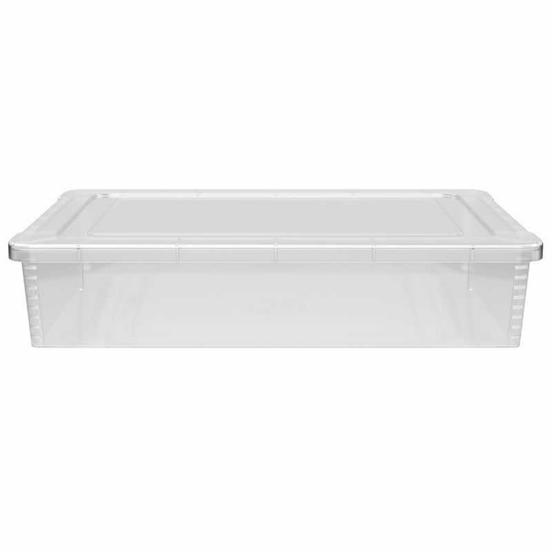 Clear plastic storage box with a clip on lid designed to hold A4 paper and art and craft supplies