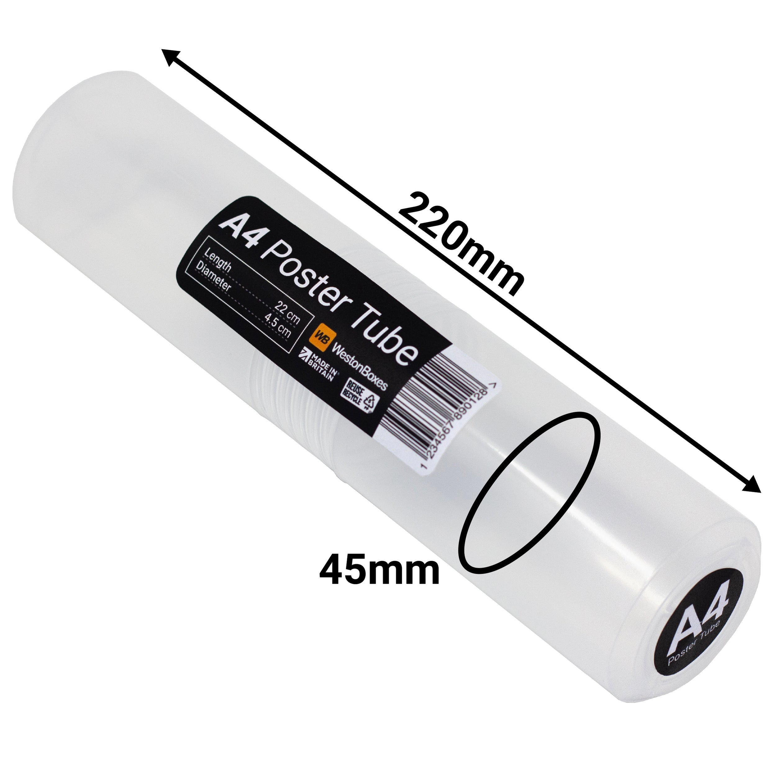A4 Poster Tube Clear Plastic With 50/50 Screw Split — WestonBoxes