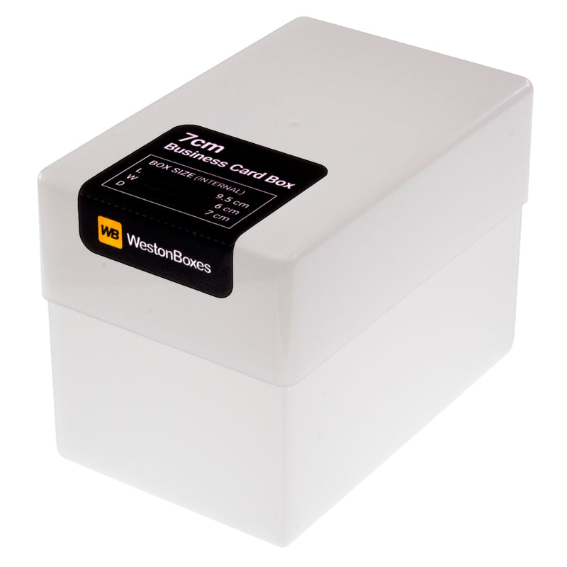 WestonBoxes 70mm deep white opaque TOUGH business card box — holds up to 250 cards