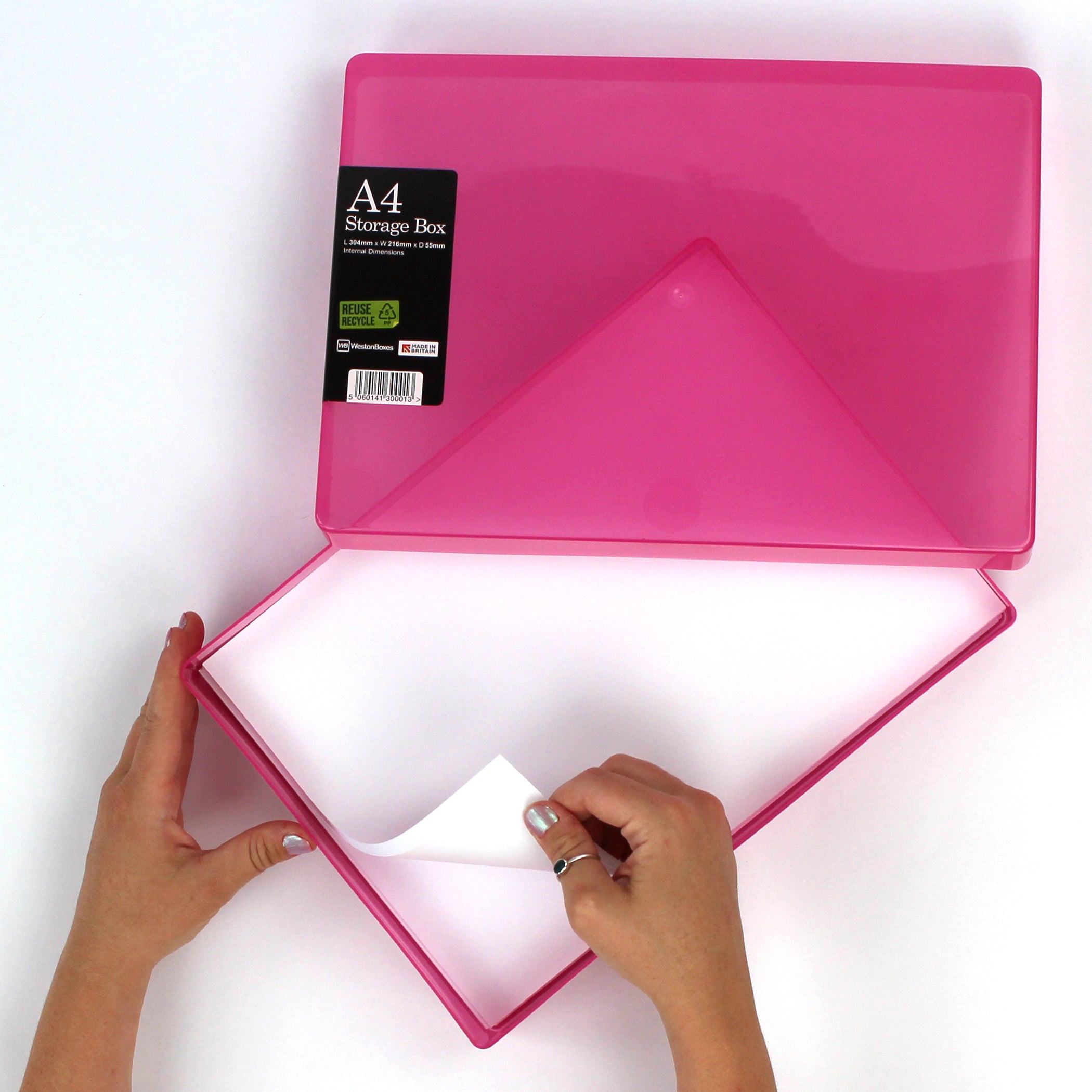 WestonBoxes Plastic Storage Box for A4 Paper, Clear