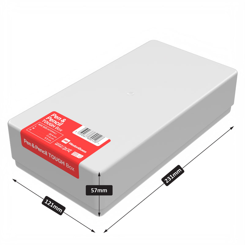white plastic pencil box made from heavy duty tough impact resistant plastic store pens stationery office supplies