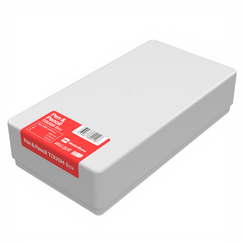 white plastic box for stationery pens pencils office supplies heavy duty use shatterproof impact resistant tough