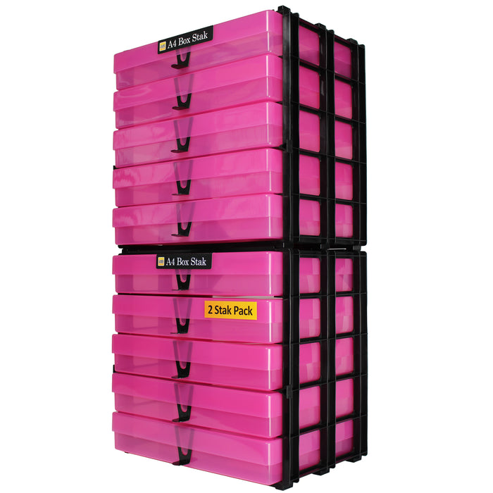 Pink / Transparent, WestonBoxes Craft Storage Box Stak Stack Unit For A4 Paper Storage Boxes