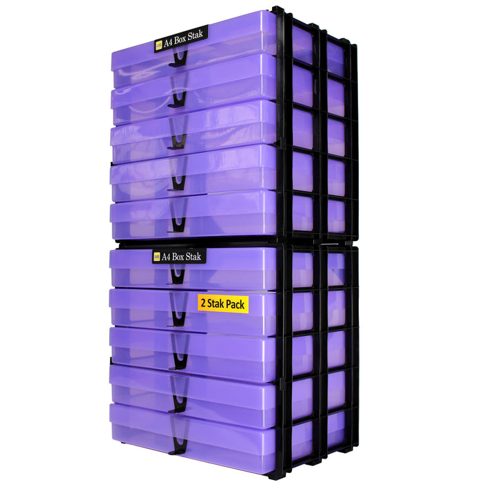 Purple / Transparent, WestonBoxes Craft Storage Box Stak Stack Unit For A4 Paper Storage Boxes