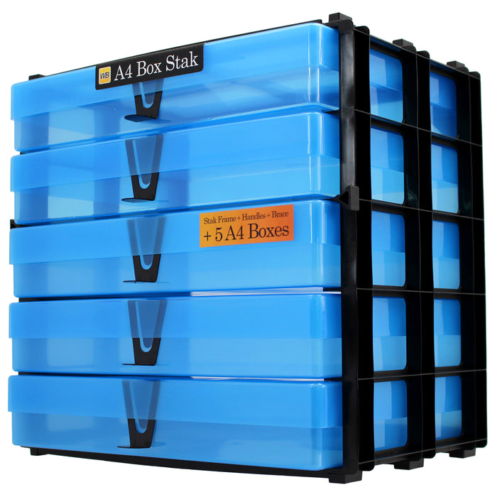 Blue / Transparent, WestonBoxes Craft Storage Box Stak Stack Unit For A4 Paper Storage Boxes