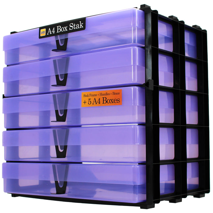 Purple / Transparent, WestonBoxes Craft Storage Box Stak Stack Unit For A4 Paper Storage Boxes