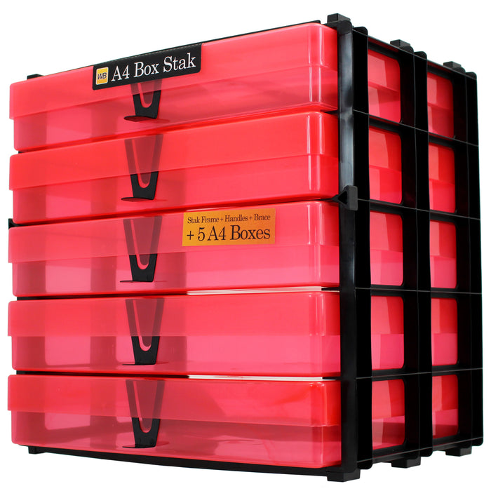 Red / Transparent, WestonBoxes Craft Storage Box Stak Stack Unit For A4 Paper Storage Boxes