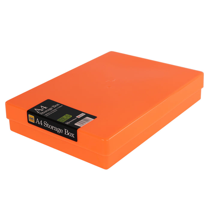 Neon Orange / Opaque, WestonBoxes Plastic A4 Paper Storage Box With Lid