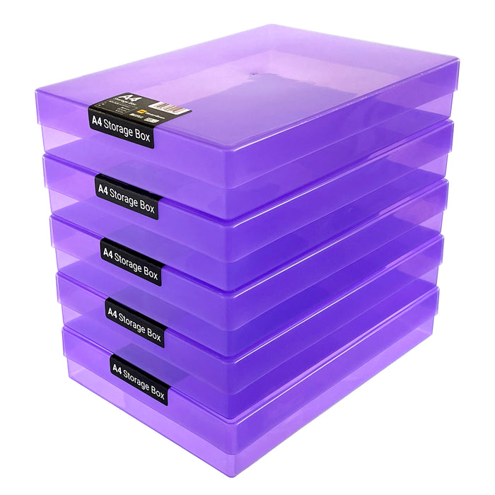 Purple plastic storage boxes for a4 size paper documents and prints