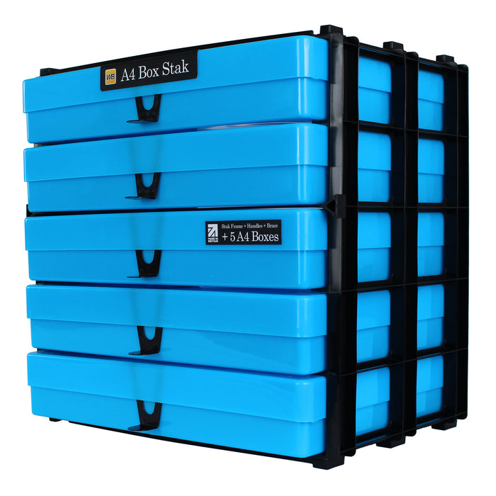 Neon Blue / Opaque, WestonBoxes Craft Storage Box Stak Stack Unit For A4 Paper Storage Boxes