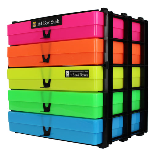 Neon MixPack / Opaque, WestonBoxes Craft Storage Box Stak Stack Unit For A4 Paper Storage Boxes