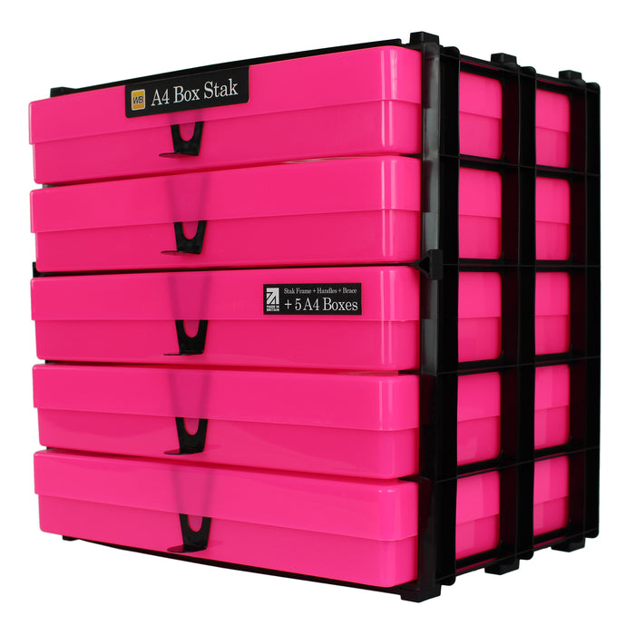Neon Pink / Opaque, WestonBoxes Craft Storage Box Stak Stack Unit For A4 Paper Storage Boxes