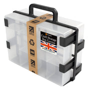 A clear plastic craft storage box carrier ideal for arts and craft supplies - makes your creative supplies portable