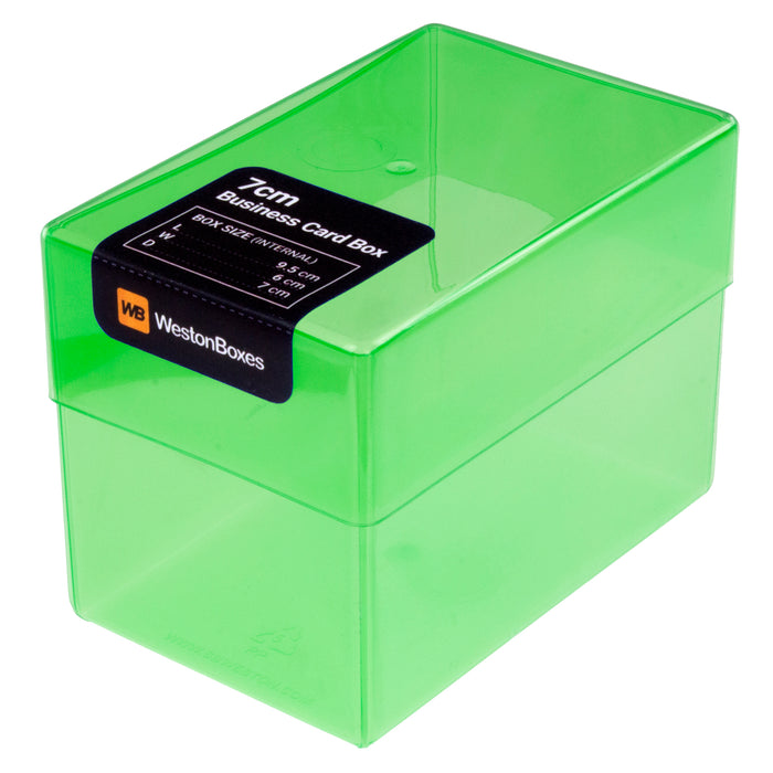 Green business card box plastic transparent holds up to 250 cards