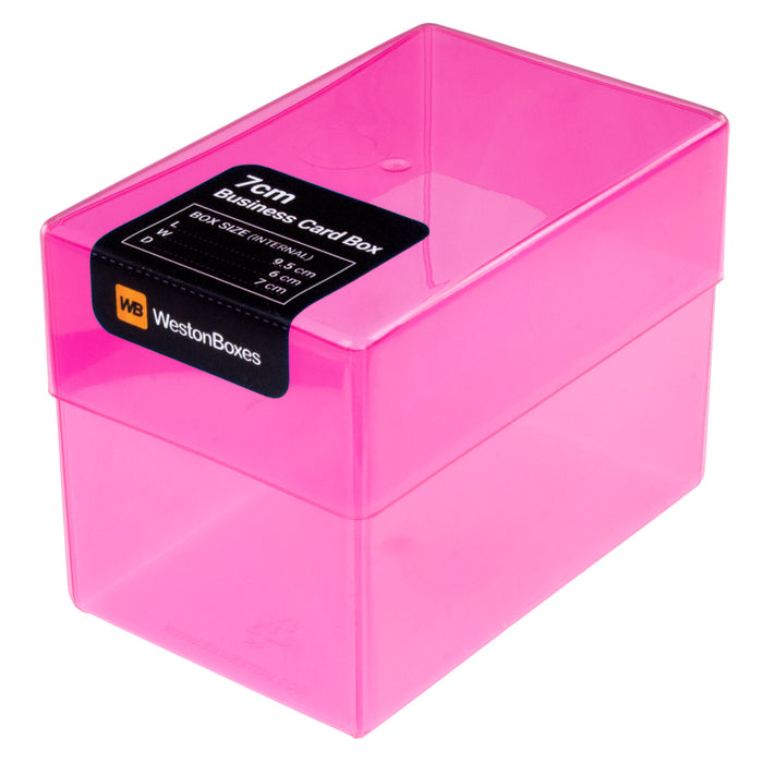 Pink business card box plastic transparent holds up to 250 cards