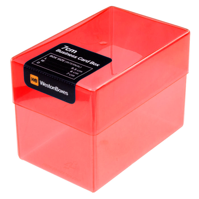 Red business card box plastic transparent holds up to 250 cards