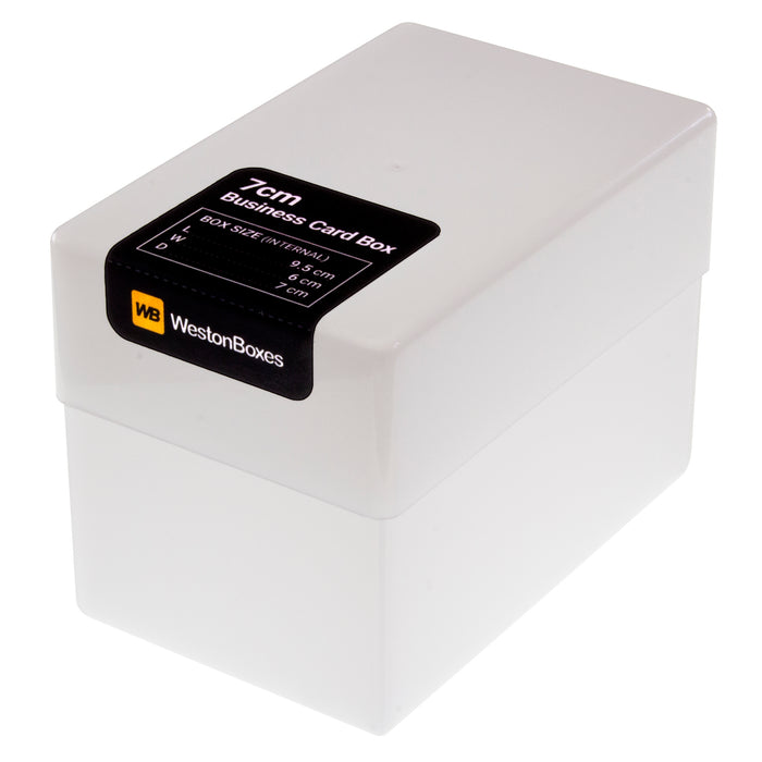White business card box plastic transparent holds up to 250 cards
