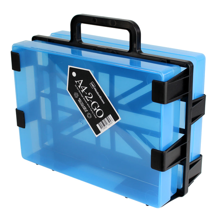 WestonBoxes A4 plastic craft storage box carrier, Blue / Transparent