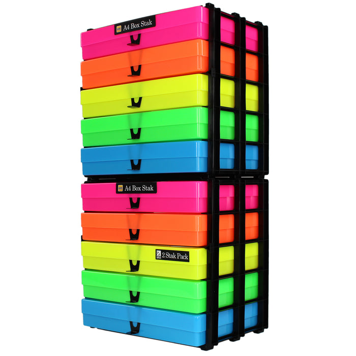 Neon MixPack / Opaque, WestonBoxes Craft Storage Box Stak Stack Unit For A4 Paper Storage Boxes