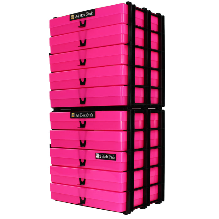 Neon Pink / Opaque, WestonBoxes Craft Storage Box Stak Stack Unit For A4 Paper Storage Boxes