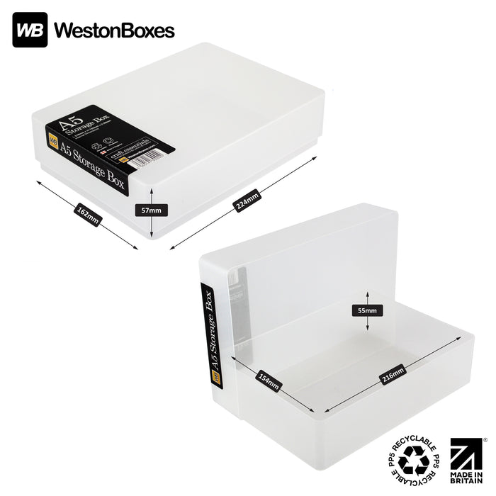 Clear/Transparent, WestonBoxes A5 internal and external Dimensions
