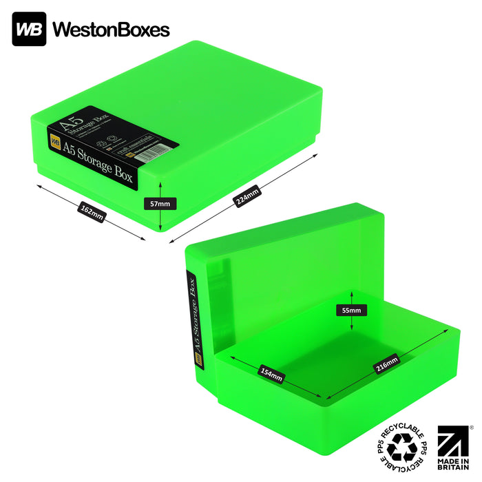 Neon Green/Opaque, WestonBoxes A5 internal and external Dimensions