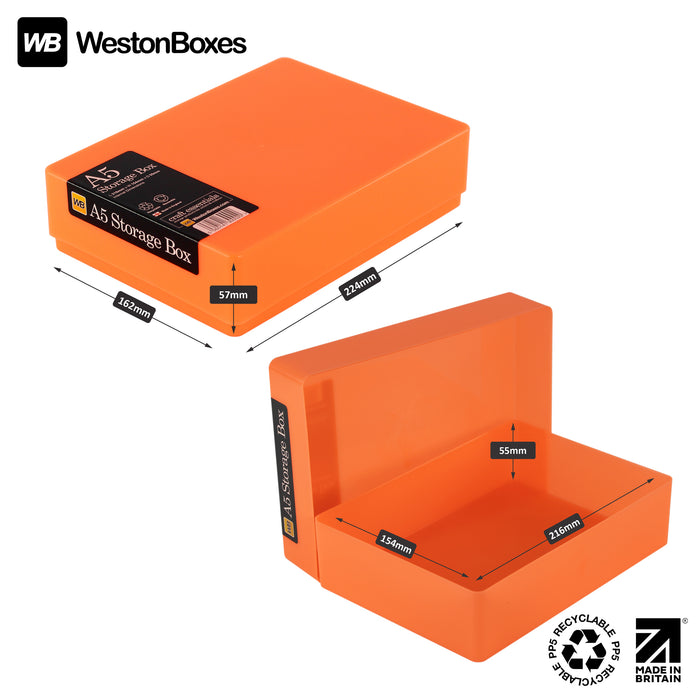Neon Orange/Opaque, WestonBoxes A5 internal and external Dimensions