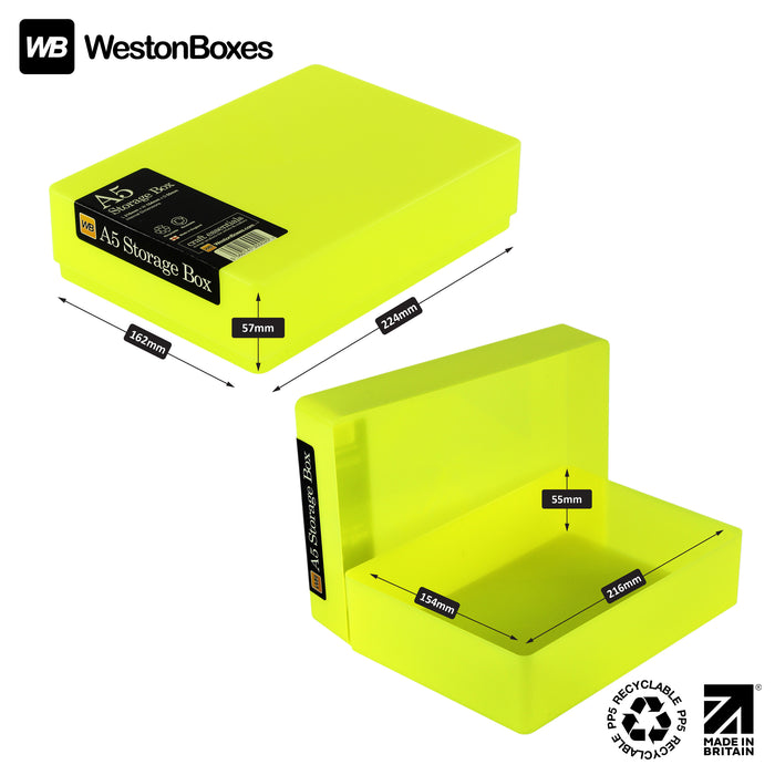 Neon Yellow/Opaque, WestonBoxes A5 internal and external Dimensions