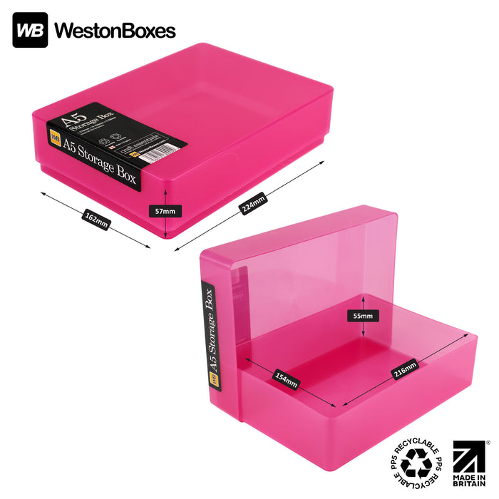 Pink/Transparent, WestonBoxes A5 internal and external Dimensions