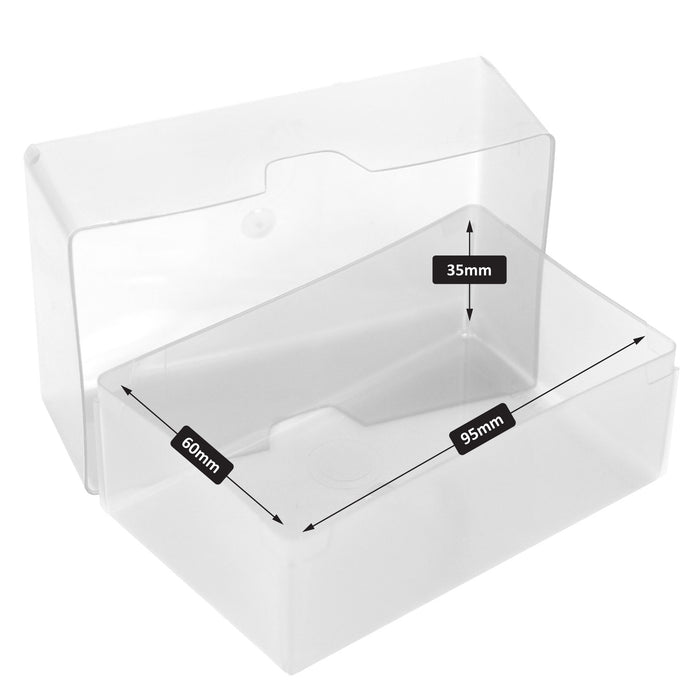 WestonBoxes clear plastic business card box with lid 35mm deep holds 125 business cards internal dimensions