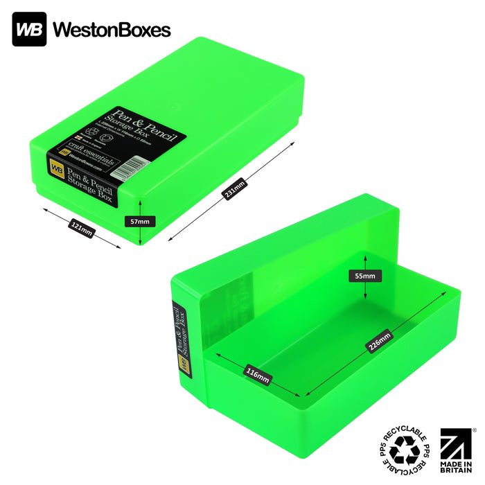 Neon Green/Opaque, WestonBoxes Pen and Pencil Box internal and external Dimensions