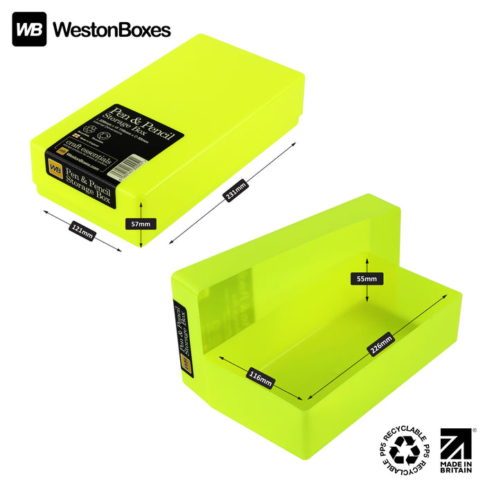 Neon Yellow/Opaque, WestonBoxes Pen and Pencil Box internal and external Dimensions