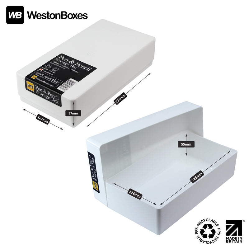 White/Opaque, WestonBoxes Pen and Pencil Box internal and external Dimensions