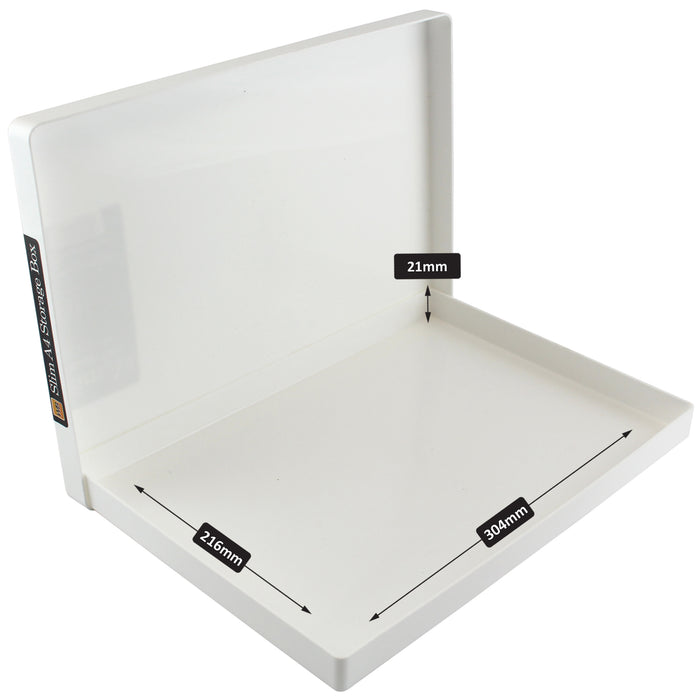 WestonBoxes slim A4 paper presentation storage box impact resistant tough opaque white internal dimensions