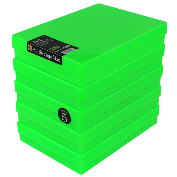 Neon Green / Opaque, WestonBoxes Plastic A4 Paper Storage Box With Lid