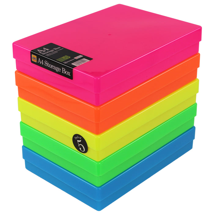 Neon MixPack / Opaque, WestonBoxes Plastic A4 Paper Storage Box With Lid