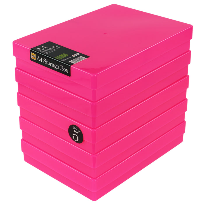 Neon Pink / Opaque, WestonBoxes Plastic Storage Boxes For A4 Paper Neon Colours