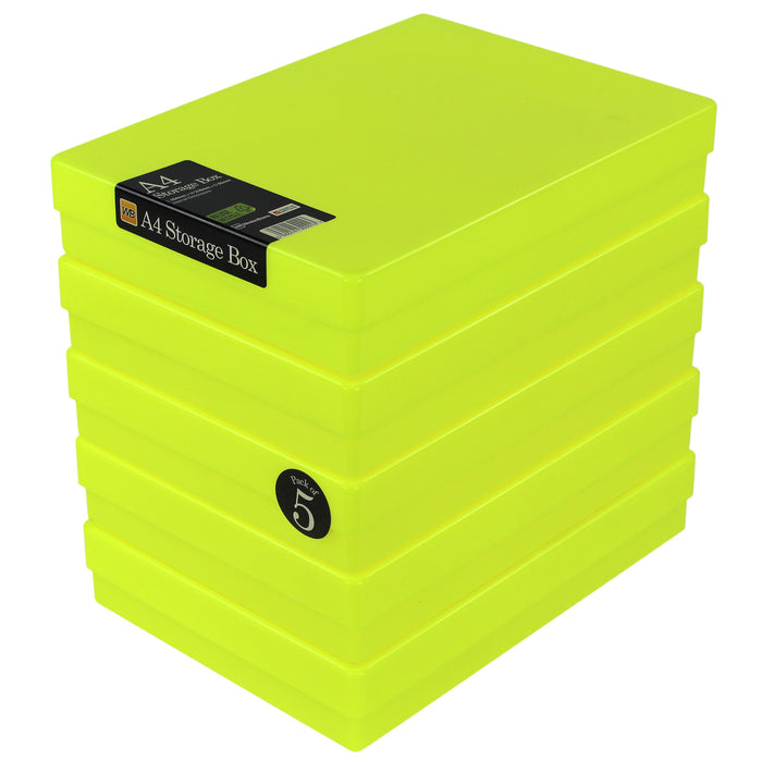 Neon Yellow / Opaque, WestonBoxes Plastic Storage Boxes For A4 Paper Neon Colours