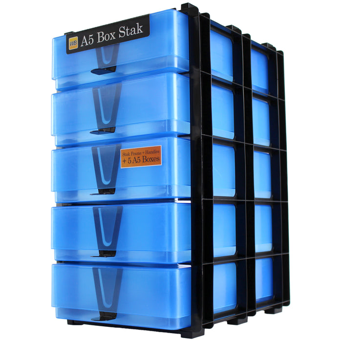 WestonBoxes A5 Paper Storage Box Stak stackable craft storage boxes blue transparent