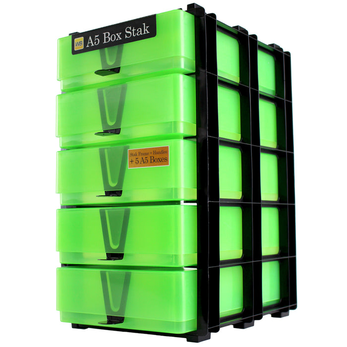 WestonBoxes A5 Paper Storage Box Stak stackable craft storage boxes green transparent